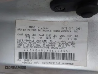 2005 Mitsubishi Eclipse GS with VIN 4A3AE45GX5E028351, listed as a IAAI auction lot 41605560 with 207,005 mi miles and . Bid and sale history available at DreamBid. Image 9.
