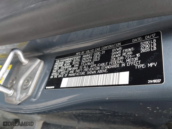 2017 Volvo XC60 Inscription with VIN YV440MRU6H2170911, listed as a IAAI auction lot 42096989 with 78,818 mi miles. Bid and sale history available at carsss.com. Image 9.