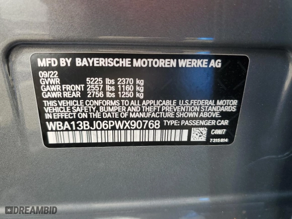2023 BMW 5 Series 530i xDrive with VIN WBA13BJ06PWX90768, listed as a Copart auction lot 73494474 with 0 mi miles and Salvage Title. Bid and sale history available at carsss.com. Image 12.