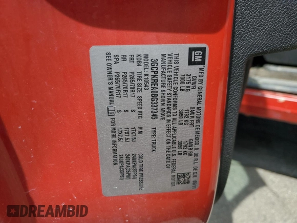 2011 Chevrolet Silverado 1500 LS with VIN 3GCPKREA0BG337345, listed as a Copart auction lot 54116925 with 287,774 mi miles and Salvage Title. Bid and sale history available at carsss.com. Image 12.