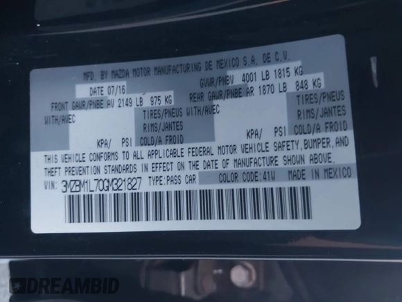 2016 Mazda 3 i Touring with VIN 3MZBM1L70GM321827, listed as a IAAI auction lot 41798948 with 68,177 mi miles and . Bid and sale history available at DreamBid. Image 9.