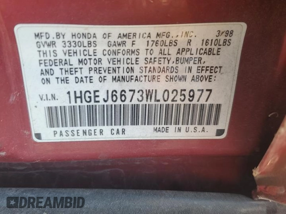 1998 Honda Civic LX with VIN 1HGEJ6673WL025977, listed as a Copart auction lot 71440864 with 157,780 mi miles and Salvage Title. Bid and sale history available at carsss.com. Image 15.