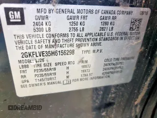 2017 GMC Terrain Denali with VIN 2GKFLVE35H6156298, listed as a Copart auction lot 60050555 with 179,476 mi miles and Clean title. Bid and sale history available at DreamBid. Image 13.