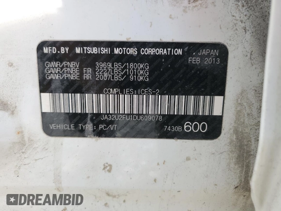 2013 Mitsubishi Lancer ES with VIN JA32U2FU1DU609078, listed as a Copart auction lot 72226804 with 230,696 mi miles and Non Repairable. Bid and sale history available at carsss.com. Image 12.