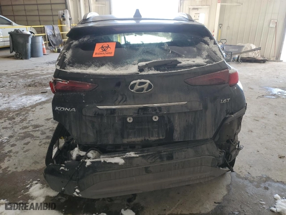 2019 Hyundai Kona Ultimate with VIN KM8K53A59KU379805, listed as a Copart auction lot 46149145 with 0 mi miles and Salvage Title. Bid and sale history available at carsss.com. Image 6.