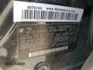 2012 BMW 7 Series 750i with VIN WBAKA8C58CDS99694, listed as a Copart auction lot 46828435 with 131,458 mi miles and Salvage title. Bid and sale history available at DreamBid. Image 12.