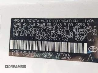 2007 Toyota Camry LE with VIN JTNBK46K973018732, listed as a IAAI auction lot 42000392 with 263,788 mi miles and . Bid and sale history available at DreamBid. Image 9.