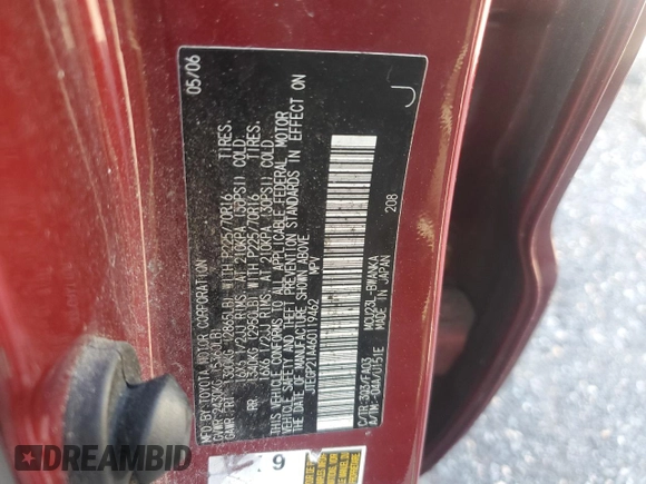 2006 Toyota Highlander z VIN JTEGP21A460119462, wystawiony jako Copart lot #55309845 z przebiegiem 175 193 mil mil oraz Czysty tytuł • Clean title. Historia ofert i sprzedaży dostępna na DreamBid. Obrazek 13.