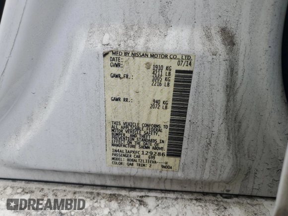 2015 Nissan Altima SL with VIN 1N4AL3APXFC129286, listed as a Copart auction lot 49589605 with 119,525 mi miles and Salvage Title. Bid and sale history available at DreamBid. Image 14.