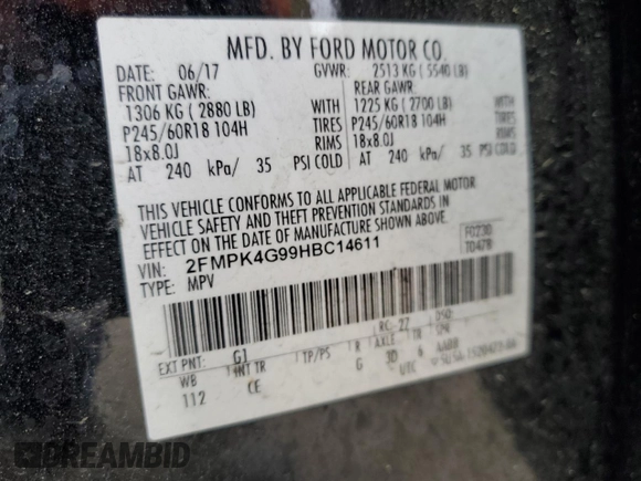 2017 Ford Edge SE с VIN 2FMPK4G99HBC14611, выставлен на аукционе Copart как лот 57208205 с пробегом 116 124 миль миль и Списание • Salvage title. История ставок и продаж доступна на DreamBid. Изображение 13.