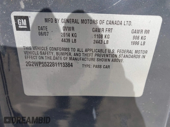 2008 Pontiac Grand Prix z VIN 2G2WP552281113384, wystawiony jako IAAI lot #41989008 z przebiegiem 242 354 mil mil oraz . Historia ofert i sprzedaży dostępna na DreamBid. Obrazek 9.