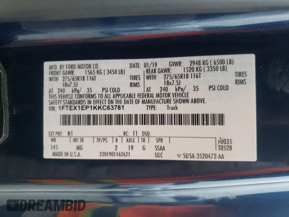 2019 Ford F-150 XL with VIN 1FTEX1EP1KKC63781, listed as a Copart auction lot 42673245 with Not Provided miles and Salvage Title. Bid and sale history available at carsss.com. Image 14.
