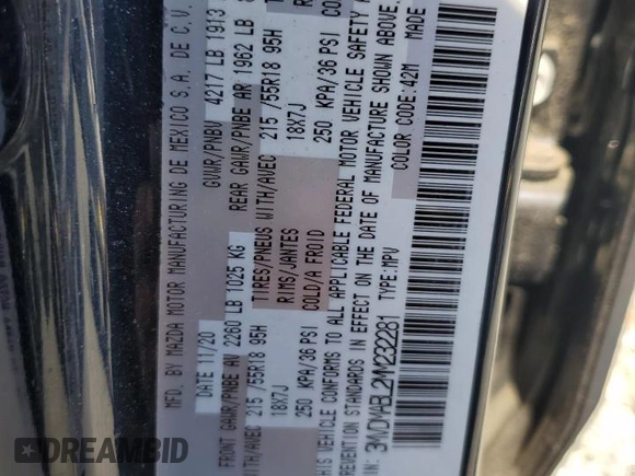2021 Mazda CX-30 Select z VIN 3MVDMABL2MM232281, wystawiony jako Copart lot #51098235 z przebiegiem 46 052 mil mil oraz Nie do naprawy • Non repairable. Historia ofert i sprzedaży dostępna na DreamBid. Obrazek 13.