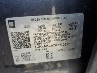 2019 GMC Acadia SLE z VIN 1GKKNKLA7KZ110637, wystawiony jako Copart lot #56293205 z przebiegiem 132 117 mil mil oraz Nie do naprawy • Non repairable. Historia ofert i sprzedaży dostępna na DreamBid. Obrazek 13.