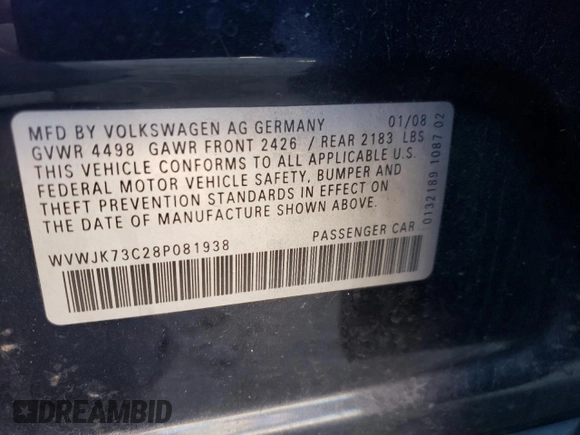 2008 Volkswagen Passat Turbo z VIN WVWJK73C28P081938, wystawiony jako Copart lot #43255115 z przebiegiem 167 156 mil mil oraz Szkoda całkowita • Salvage title. Historia ofert i sprzedaży dostępna na DreamBid. Obrazek 14.