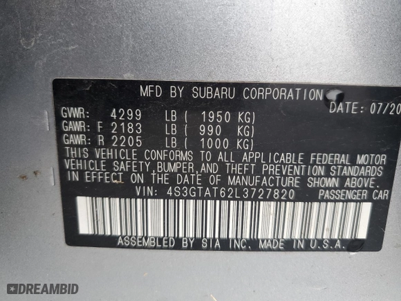 2020 Subaru Impreza Limited with VIN 4S3GTAT62L3727820, listed as a Copart auction lot 80708024 with 112,884 mi miles and Salvage Title. Bid and sale history available at carsss.com. Image 12.