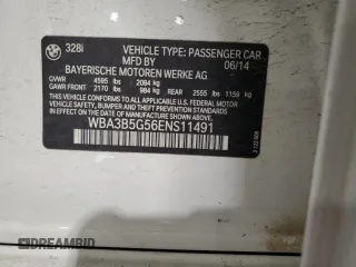 2014 BMW 3 Series 328i xDrive with VIN WBA3B5G56ENS11491, listed as a Copart auction lot 59555895 with 87,588 mi miles and Salvage title. Bid and sale history available at DreamBid. Image 12.