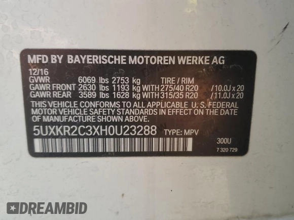 2017 BMW X5 sDrive35i z VIN 5UXKR2C3XH0U23288, wystawiony jako Copart lot #55292445 z przebiegiem 117 562 mil mil oraz Szkoda całkowita • Salvage title. Historia ofert i sprzedaży dostępna na DreamBid. Obrazek 12.
