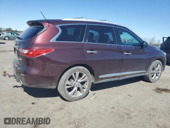 2013 Infiniti JX35 with VIN 5N1AL0MM7DC307383, listed as a Copart auction lot 48885285 with 159,328 mi miles and Salvage Title. Bid and sale history available at DreamBid. Image 3.