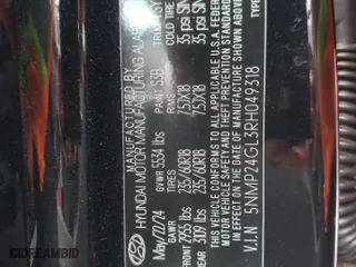 2024 Hyundai Santa Fe SEL with VIN 5NMP24GL3RH049318, listed as a Copart auction lot 73183124 with 4,738 mi miles and Clean Title. Bid and sale history available at carsss.com. Image 13.