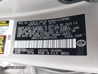 2022 Lexus ES 300h Luxury with VIN 58AEA1C13NU014248, listed as a IAAI auction lot 42057739 with 16,339 mi miles and . Bid and sale history available at DreamBid. Image 9.