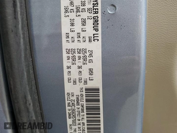 2013 Chrysler Town & Country Touring with VIN 2C4RC1BG6DR576833, listed as a Copart auction lot 53518845 with 190,051 mi miles and Salvage Title. Bid and sale history available at carsss.com. Image 14.