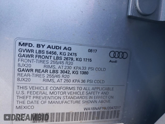 2018 Audi Q5 Premium Plus with VIN WA1BNAFY9J2047217, listed as a Copart auction lot 36977963 with 45,432 mi miles. Bid and sale history available at carsss.com. Image 13.