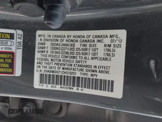 2012 Honda CR-V EX-L with VIN 2HKRM3H71CH510251, listed as a IAAI auction lot 41898899 with 125,017 mi miles and . Bid and sale history available at carsss.com. Image 9.