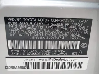 2007 Lexus ES 350 with VIN JTHBJ46G172112854, listed as a IAAI auction lot 42127021 with 177,660 mi miles. Bid and sale history available at carsss.com. Image 9.