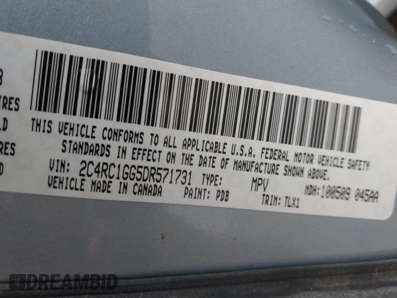 2013 Chrysler Town & Country Limited with VIN 2C4RC1GG5DR571731, listed as a IAAI auction lot 42028807 with 155,875 mi miles. Bid and sale history available at carsss.com. Image 9.