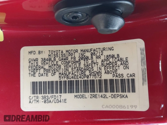 2013 Toyota Corolla L with VIN 5YFBU4EE4DP077572, listed as a IAAI auction lot 41353507 with 132,657 mi miles. Bid and sale history available at carsss.com. Image 9.