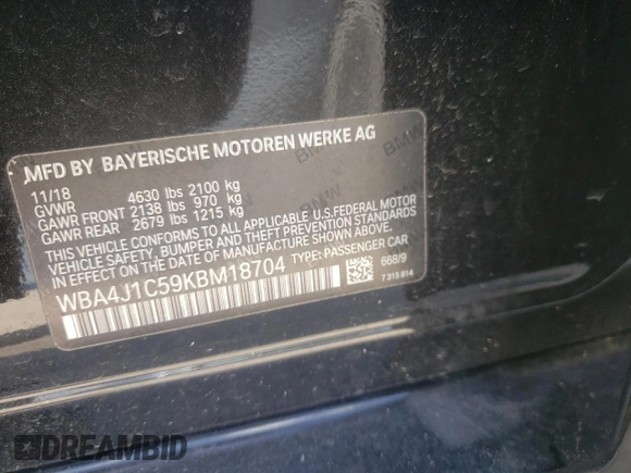 2019 BMW 4 Series 430i with VIN WBA4J1C59KBM18704, listed as a Copart auction lot 61022375 with 77,778 mi miles and Clean title. Bid and sale history available at DreamBid. Image 12.
