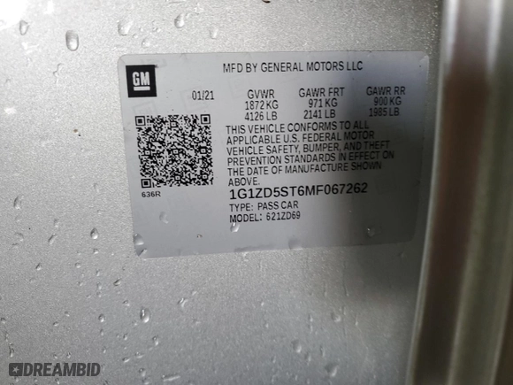 2021 Chevrolet Malibu LT with VIN 1G1ZD5ST6MF067262, listed as a Copart auction lot 77641004 with 99,071 mi miles and Salvage Title. Bid and sale history available at carsss.com. Image 13.