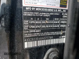 2008 Mercedes-Benz R 3.0L with VIN 4JGCB22E68A077789, listed as a Copart auction lot 70955314 with 250,664 mi miles and Clean title. Bid and sale history available at DreamBid. Image 12.