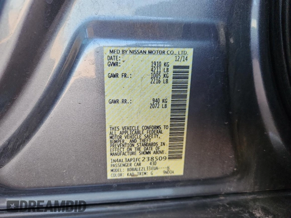2015 Nissan Altima SV z VIN 1N4AL3AP1FC238509, wystawiony jako Copart lot #59595785 z przebiegiem 136 063 mil mil oraz Czysty tytuł • Clean title. Historia ofert i sprzedaży dostępna na DreamBid. Obrazek 12.