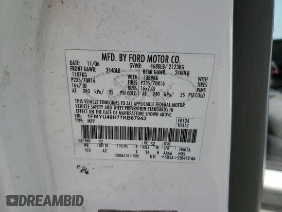 2007 Ford Escape Hybrid with VIN 1FMYU49H77KB67943, listed as a Copart auction lot 47164975 with 310,799 mi miles and Salvage Title. Bid and sale history available at carsss.com. Image 13.