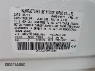 2019 Infiniti Q50 3.0t Signature Edition with VIN JN1EV7AP0KM542788, listed as a Copart auction lot 89372255 with 32,157 mi miles and Salvage Title. Bid and sale history available at carsss.com. Image 12.