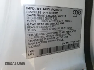 2019 Audi Q8 Prestige with VIN WA1FVAF17KD039031, listed as a Copart auction lot 52422685 with 62,099 mi miles and Salvage title. Bid and sale history available at DreamBid. Image 15.
