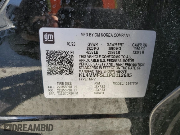 2023 Buick Encore GX Essence with VIN KL4MMFSL1PB112685, listed as a Copart auction lot 48693995 with 18,303 mi miles and Salvage title. Bid and sale history available at DreamBid. Image 12.