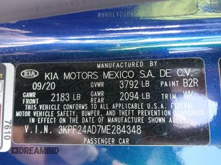 2021 Kia Forte FE with VIN 3KPF24AD7ME284348, listed as a IAAI auction lot 41836535 with 54,589 mi miles and . Bid and sale history available at carsss.com. Image 9.