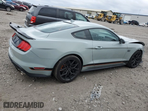 2021 Ford Mustang Mach 1 with VIN 1FA6P8R06M5551345, listed as a Copart auction lot 89345365 with 7,374 mi miles and Salvage Title. Bid and sale history available at carsss.com. Image 3.