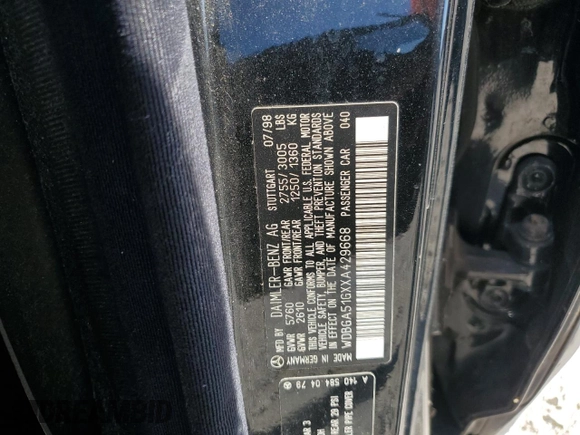 1999 Mercedes-Benz S 320/430/500 z VIN WDBGA51GXXA429668, wystawiony jako Copart lot #48820725 z przebiegiem Nie podano mil oraz Czysty tytuł • Clean title. Historia ofert i sprzedaży dostępna na DreamBid. Obrazek 12.