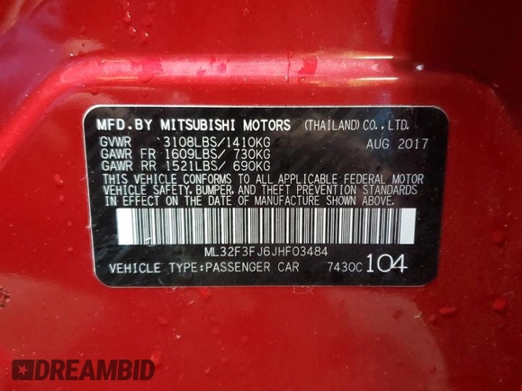 2018 Mitsubishi Mirage ES z VIN ML32F3FJ6JHF03484, wystawiony jako Copart lot #58095945 z przebiegiem 26 267 mil mil oraz Szkoda całkowita • Salvage title. Historia ofert i sprzedaży dostępna na DreamBid. Obrazek 12.
