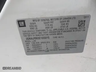 2012 Chevrolet Equinox LTZ with VIN 2GNALFEK3C1203215, listed as a IAAI auction lot 41894952 with 208,543 mi miles. Bid and sale history available at carsss.com. Image 9.