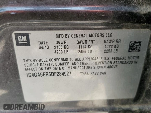 2013 Buick LaCrosse z VIN 1G4GA5ER6DF284927, wystawiony jako Copart lot #58742165 z przebiegiem 134 629 mil mil oraz Szkoda całkowita • Salvage title. Historia ofert i sprzedaży dostępna na DreamBid. Obrazek 13.