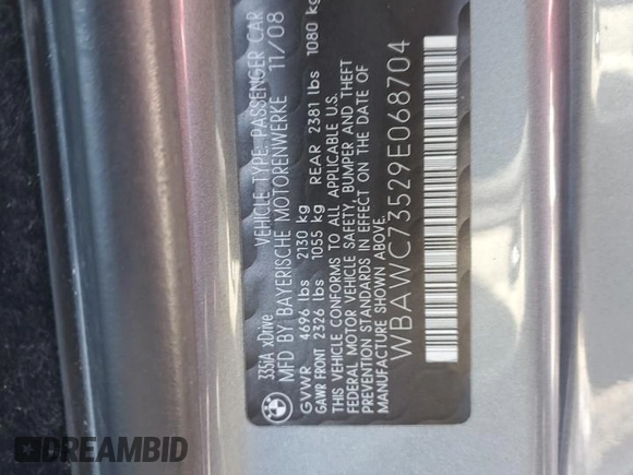 2009 BMW 3 Series 335i xDrive with VIN WBAWC73529E068704, listed as a Copart auction lot 45873805 with 72,303 mi miles and Salvage Title. Bid and sale history available at carsss.com. Image 12.