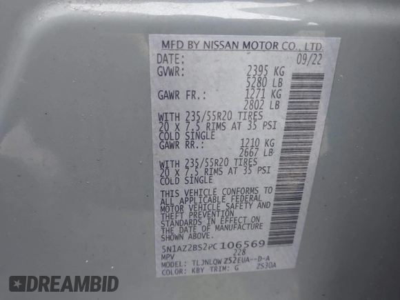 2023 Nissan Murano SV z VIN 5N1AZ2BS2PC106569, wystawiony jako IAAI lot #41506051 z przebiegiem 11 926 mil mil oraz . Historia ofert i sprzedaży dostępna na DreamBid. Obrazek 9.