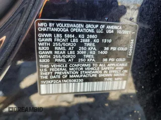 2022 Volkswagen Atlas SE с VIN 1V2KP2CA1NC508230, выставлен на аукционе Copart как лот 53152515 с пробегом 60 345 миль миль и Списание • Salvage title. История ставок и продаж доступна на DreamBid. Изображение 13.
