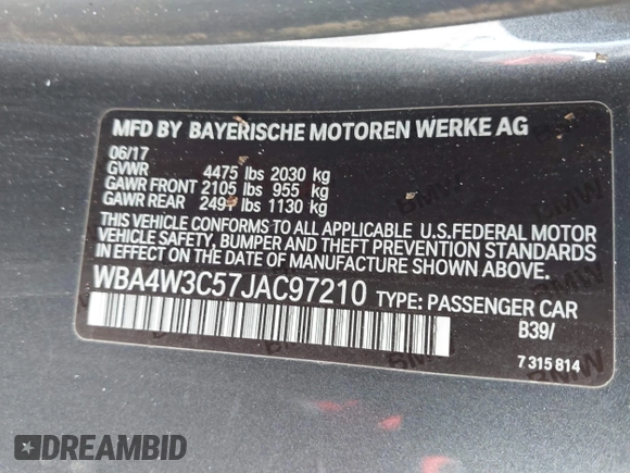 2018 BMW 4 Series 430i with VIN WBA4W3C57JAC97210, listed as a IAAI auction lot 41943772 with 89,232 mi miles and . Bid and sale history available at DreamBid. Image 9.