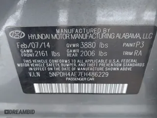 2014 Hyundai Elantra Limited with VIN 5NPDH4AE7EH486229, listed as a IAAI auction lot 42087929 with 182,220 mi miles. Bid and sale history available at carsss.com. Image 9.